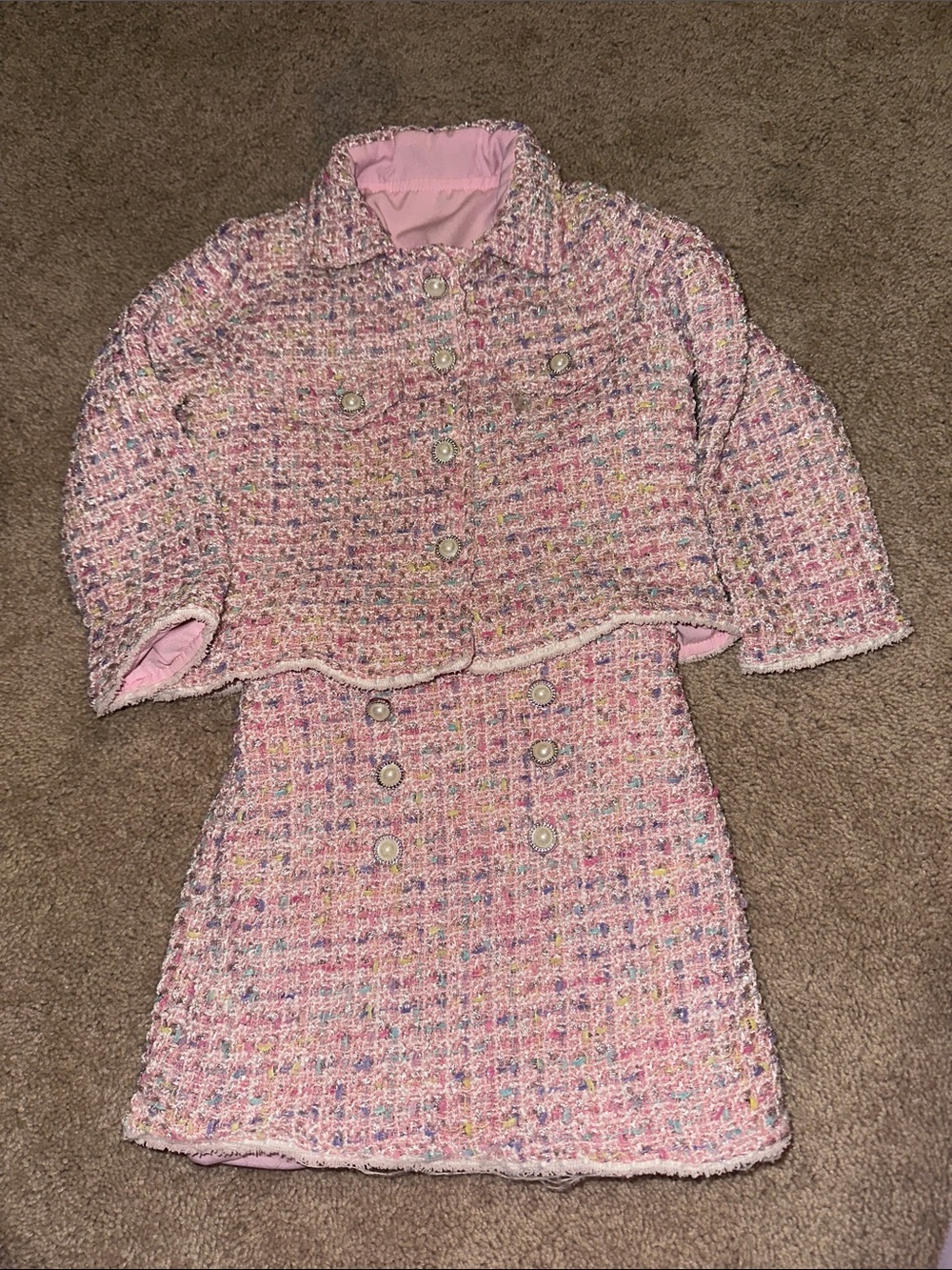 Girls Pink Tweed Jacket and Skirt Set - Brand Unknown